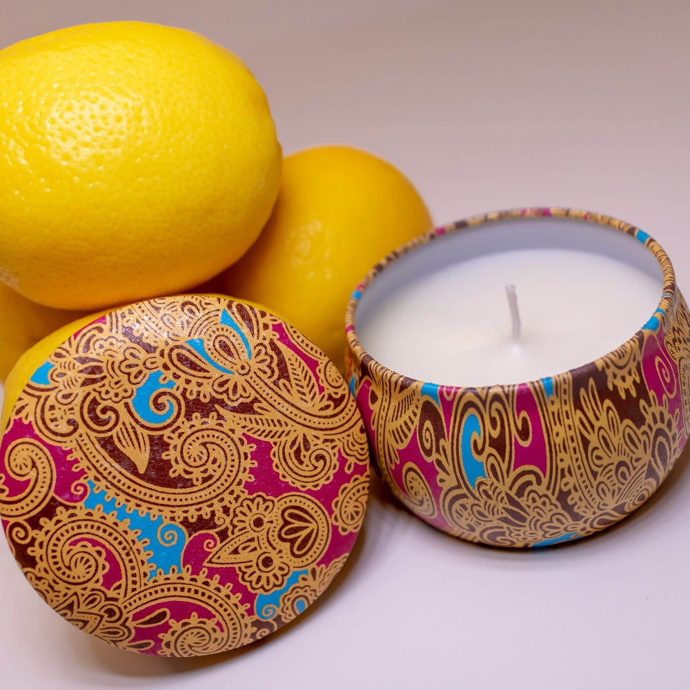 Patterned Lemon Soy Travel Candle
